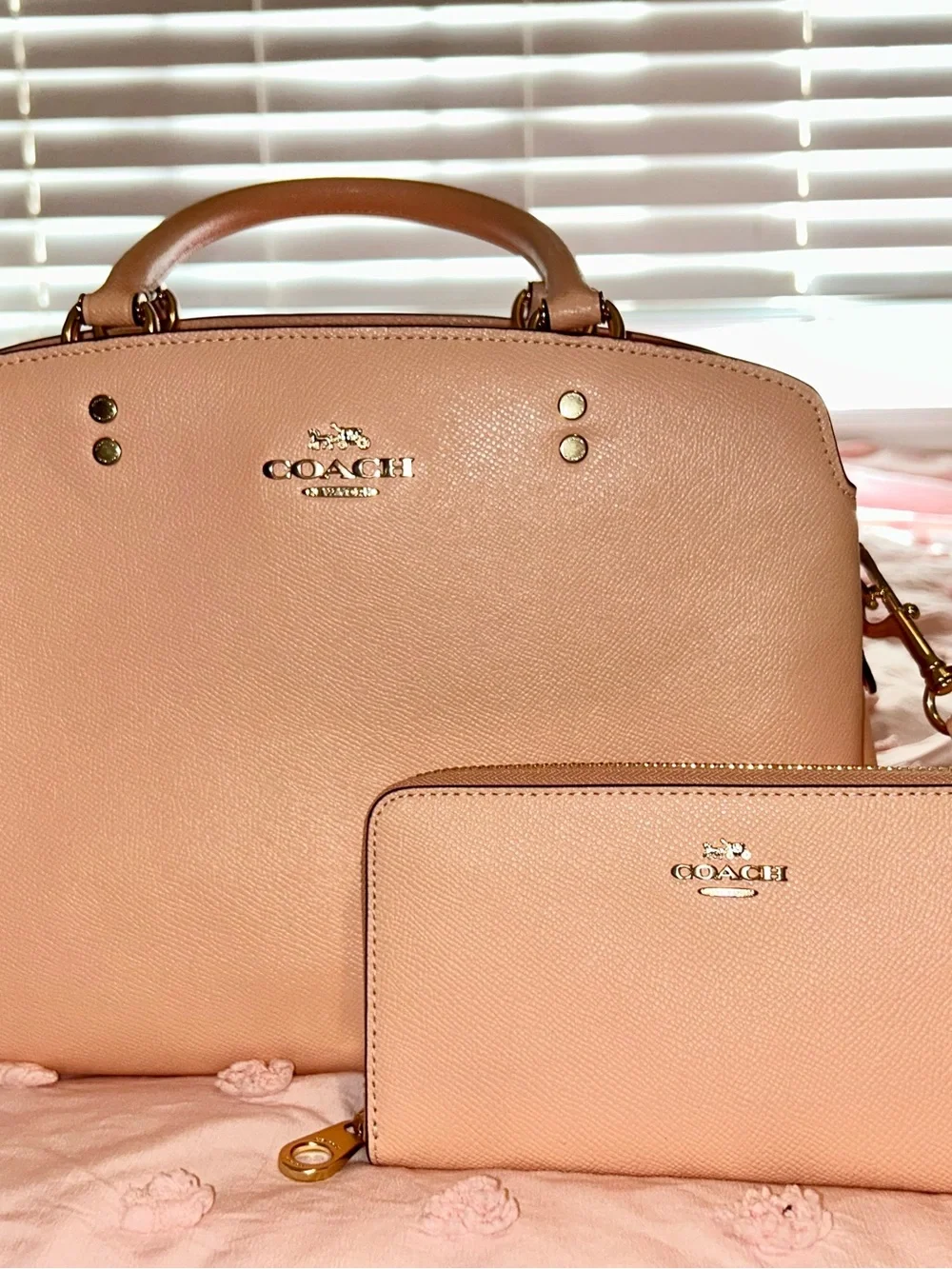 Coach Pebble Leather Satchel and Zip Wallet in Blush Pink